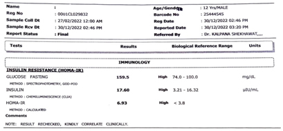 Pic 3: Insulin resistance HOMA report